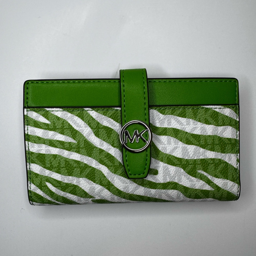 Michael Kors Wallet Greenwich Medium Signature Jungle Green Zebra Print